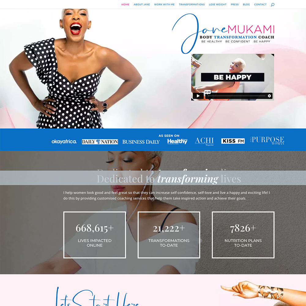 A website design with a woman in a polka dot dress.