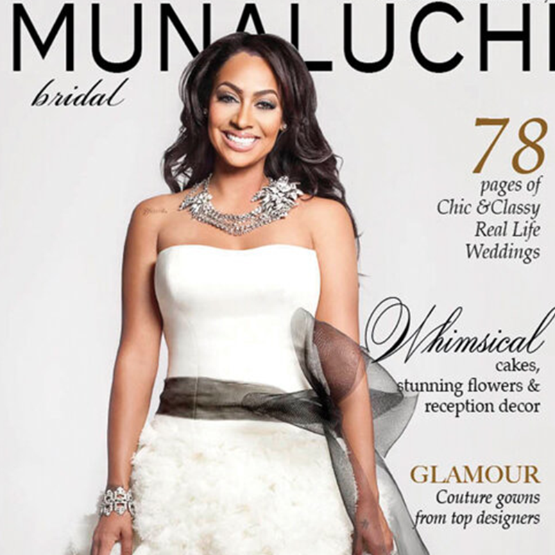 A woman in a wedding dress on the cover of munaluchi bridal magazine.