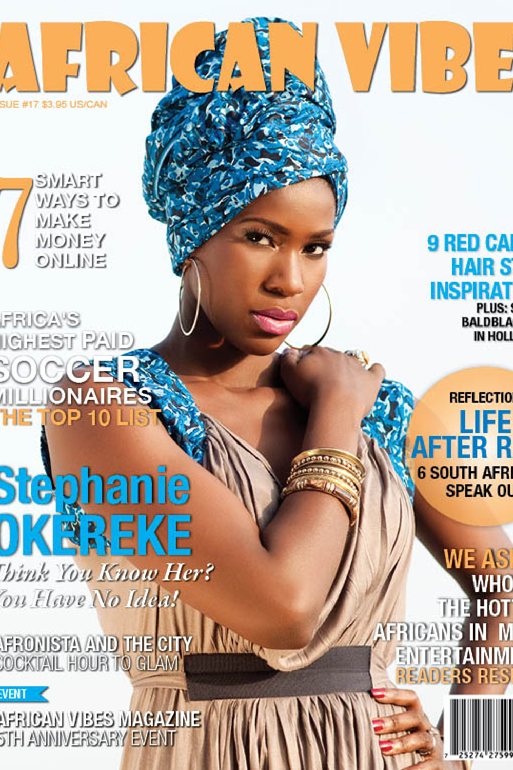 The cover of african vibe magazine featuring a woman in a turban.