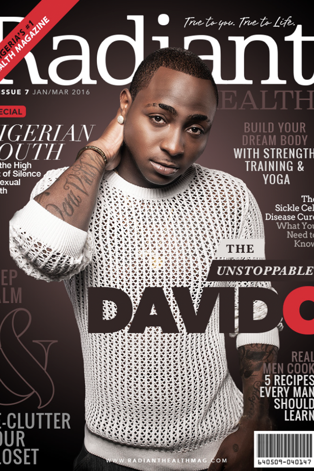 David c on the cover of radiant magazine.