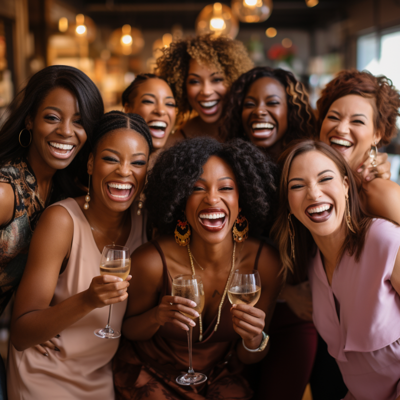 A group of women laughing together at a party.