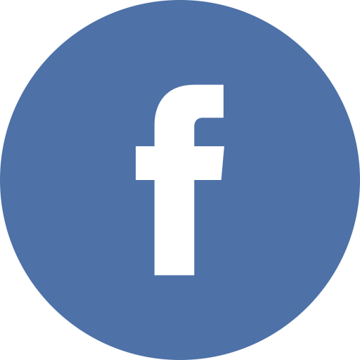 A blue circle with a white facebook logo.