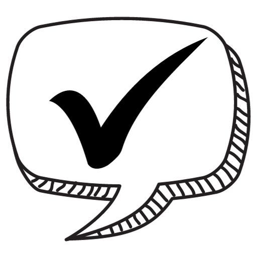 A speech bubble with a check mark on it.