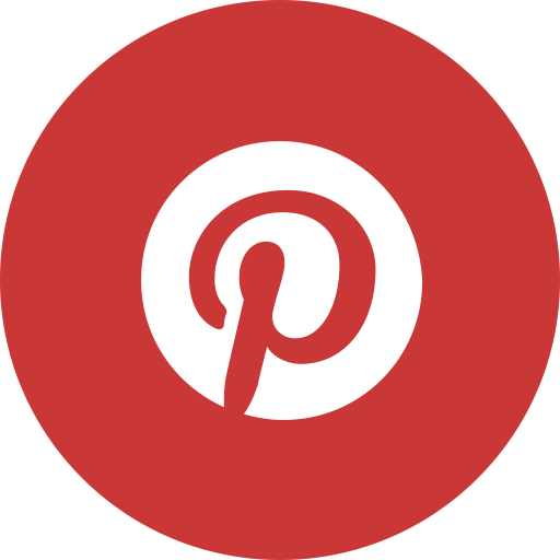 The pinterest logo in a red circle.